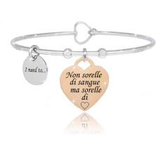 SAGA GIOIELLI® BRACCIALE RIGIDO DONNA FRASI PENSIERI PAROLE EMOZIONALE INCISIONE ACCIAIO CUORE ROSE' (Le amiche sono le sorelle