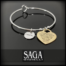 SAGA GIOIELLI® BRACCIALE RIGIDO DONNA FRASI PENSIERI PAROLE EMOZIONALE INCISIONE ACCIAIO CUORE ROSE' (Le amiche sono le sorelle