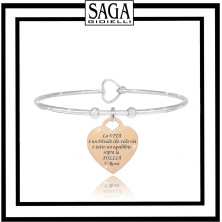 SAGA GIOIELLI® BRACCIALE RIGIDO DONNA FRASI PENSIERI PAROLE EMOZIONALE INCISIONE ACCIAIO CUORE ROSE' (Le amiche sono le sorelle