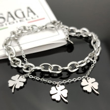 SAGA GIOIELLI® Bracciale Donna Catena In Acciaio Quadrifoglio Portafortuna