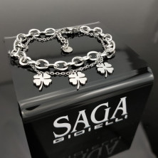 SAGA GIOIELLI® Bracciale Donna Catena In Acciaio Quadrifoglio Portafortuna