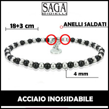 SAGA GIOIELLI BRACCIALE UOMO DONNA SFERE 4 MM LUNGHEZZA 18 + 3 CM ACCIAIO