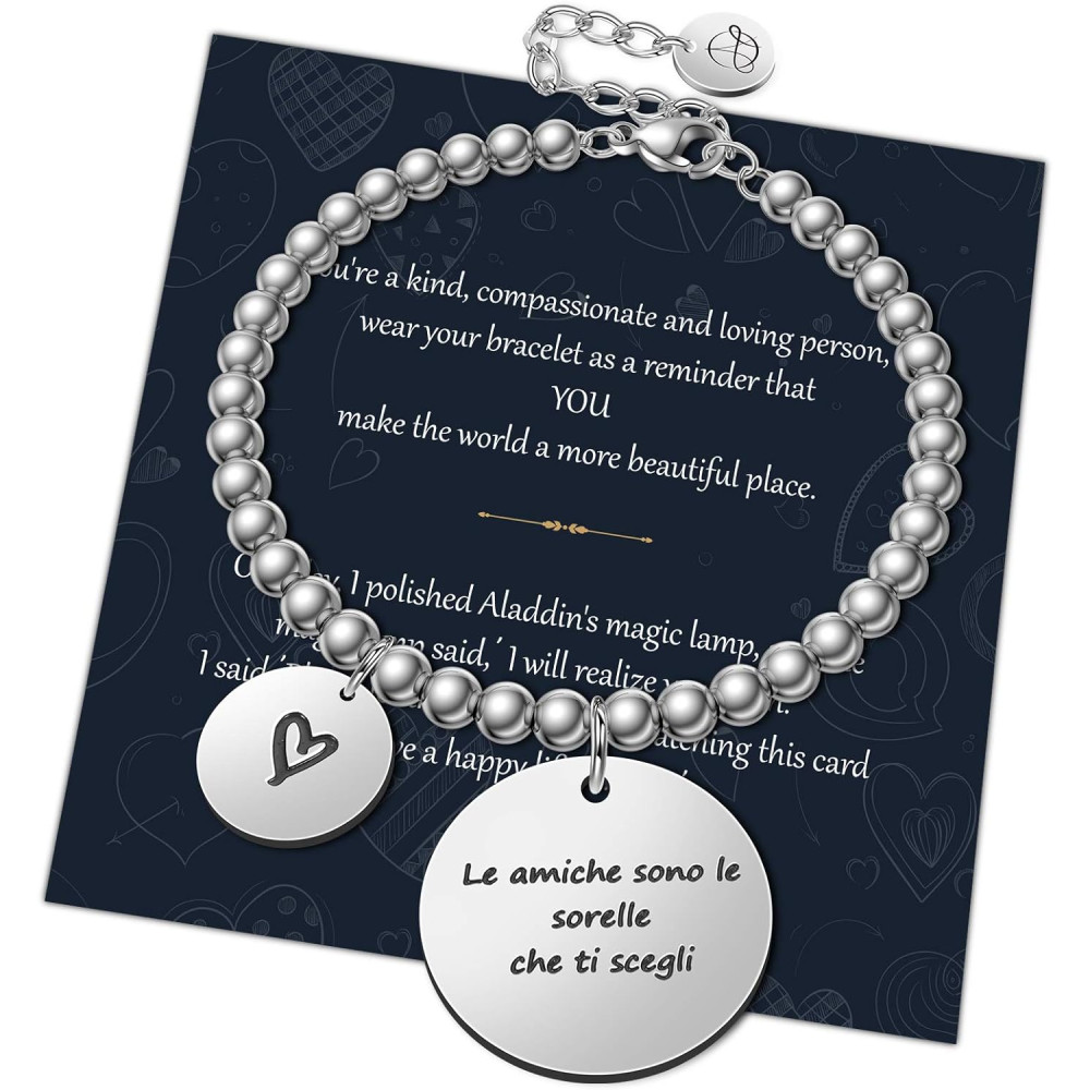 Chritice Regali Natale Donna Regalo Natale Amica Mamma Nonna, Bracciale Donna Acciaio con Frasi Bracciale Amicizia Regalo Amica