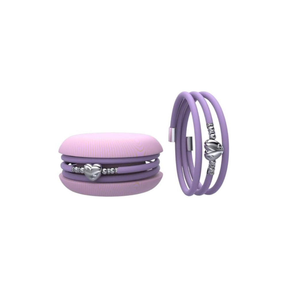 Macaron TOOLATE Bracciale Charm Macaron Donna in Caucciù con Simbolo, Charm Cuore Stella Quadrifoglio, Confezione Pasticcino -