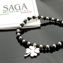 SAGA GIOIELLI® Bracciale Donna Cristalli Quadrifoglio Portafortuna Acciaio