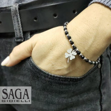 SAGA GIOIELLI® Bracciale Donna Cristalli Quadrifoglio Portafortuna Acciaio