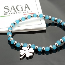 SAGA GIOIELLI® Bracciale Donna Cristalli Quadrifoglio Portafortuna Acciaio