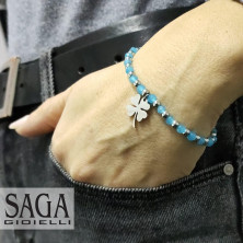 SAGA GIOIELLI® Bracciale Donna Cristalli Quadrifoglio Portafortuna Acciaio