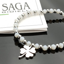 SAGA GIOIELLI® Bracciale Donna Cristalli Quadrifoglio Portafortuna Acciaio