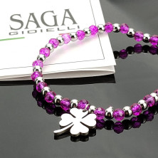 SAGA GIOIELLI® Bracciale Donna Cristalli Quadrifoglio Portafortuna Acciaio