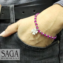 SAGA GIOIELLI® Bracciale Donna Cristalli Quadrifoglio Portafortuna Acciaio