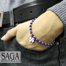 SAGA GIOIELLI® Bracciale Donna Cristalli Quadrifoglio Portafortuna Acciaio