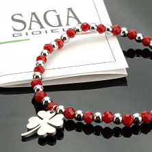 SAGA GIOIELLI® Bracciale Donna Cristalli Quadrifoglio Portafortuna Acciaio