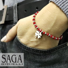 SAGA GIOIELLI® Bracciale Donna Cristalli Quadrifoglio Portafortuna Acciaio