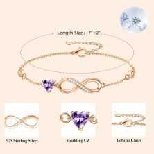 Tusuzik Regalo Donna Compleanno,Bracciale Infinito Donna Argento 925 con Cuore Zirconi Regolabile Bracciali Donna Gioielli