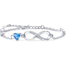 Tusuzik Regalo Donna Compleanno,Bracciale Infinito Donna Argento 925 con Cuore Zirconi Regolabile Bracciali Donna Gioielli