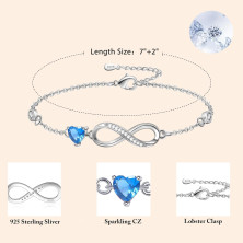 Tusuzik Regalo Donna Compleanno,Bracciale Infinito Donna Argento 925 con Cuore Zirconi Regolabile Bracciali Donna Gioielli