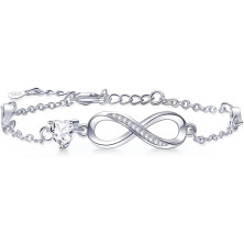 Tusuzik Regalo Donna Compleanno,Bracciale Infinito Donna Argento 925 con Cuore Zirconi Regolabile Bracciali Donna Gioielli