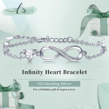 Tusuzik Regalo Donna Compleanno,Bracciale Infinito Donna Argento 925 con Cuore Zirconi Regolabile Bracciali Donna Gioielli