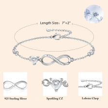 Tusuzik Regalo Donna Compleanno,Bracciale Infinito Donna Argento 925 con Cuore Zirconi Regolabile Bracciali Donna Gioielli