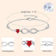 Tusuzik Regalo Donna Compleanno,Bracciale Infinito Donna Argento 925 con Cuore Zirconi Regolabile Bracciali Donna Gioielli