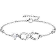 Tusuzik Regalo Donna Compleanno,Bracciale Infinito Donna Argento 925 con Cuore Zirconi Regolabile Bracciali Donna Gioielli