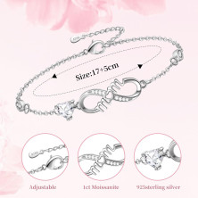 Tusuzik Regalo Donna Compleanno,Bracciale Infinito Donna Argento 925 con Cuore Zirconi Regolabile Bracciali Donna Gioielli