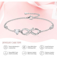 Tusuzik Regalo Donna Compleanno,Bracciale Infinito Donna Argento 925 con Cuore Zirconi Regolabile Bracciali Donna Gioielli