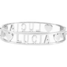 Flowers Bracciale Rigido Acciaio con Nome Vari e Zirconcini Sacchettino in tessuto Scritta nome ricoperta di strass