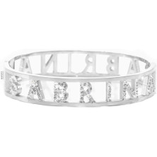 Flowers Bracciale Rigido Acciaio con Nome Vari e Zirconcini Sacchettino in tessuto Scritta nome ricoperta di strass