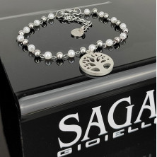 SAGA GIOIELLI® Bracciale Donna Perle Albero Della Vita Stella Acciaio