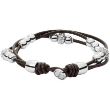 Fossil Bracciale da Donna in Vera Pelle e Perline in Acciaio Inossidabile