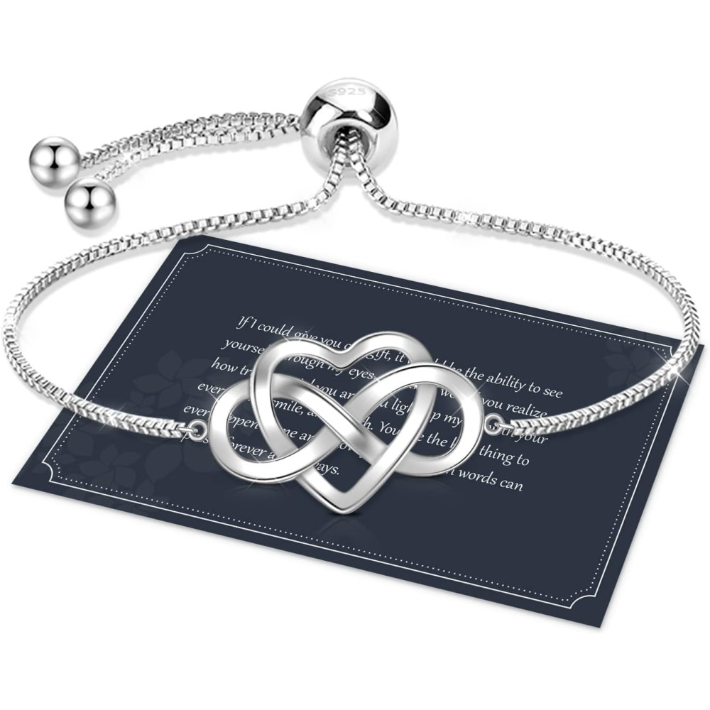 J.Fée Regali Natale Donna Regalo Donna Natale, Bracciale Donna Argento 925 con Infinito Cuore Bracciale Argento Regolabile