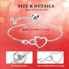 J.Fée Regali Natale Donna Regalo Donna Natale, Bracciale Donna Argento 925 con Infinito Cuore Bracciale Argento Regolabile