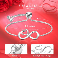 J.Fée Regali Natale Donna Regalo Donna Natale, Bracciale Donna Argento 925 con Infinito Cuore Bracciale Argento Regolabile