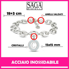 SAGA GIOIELLI® Bracciale Donna Catena Iniziali Cristalli Acciaio