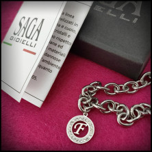 SAGA GIOIELLI® Bracciale Donna Catena Iniziali Cristalli Acciaio