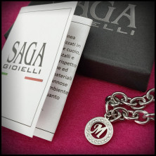 SAGA GIOIELLI® Bracciale Donna Catena Iniziali Cristalli Acciaio