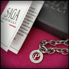 SAGA GIOIELLI® Bracciale Donna Catena Iniziali Cristalli Acciaio