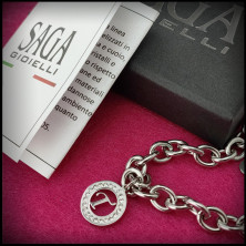 SAGA GIOIELLI® Bracciale Donna Catena Iniziali Cristalli Acciaio