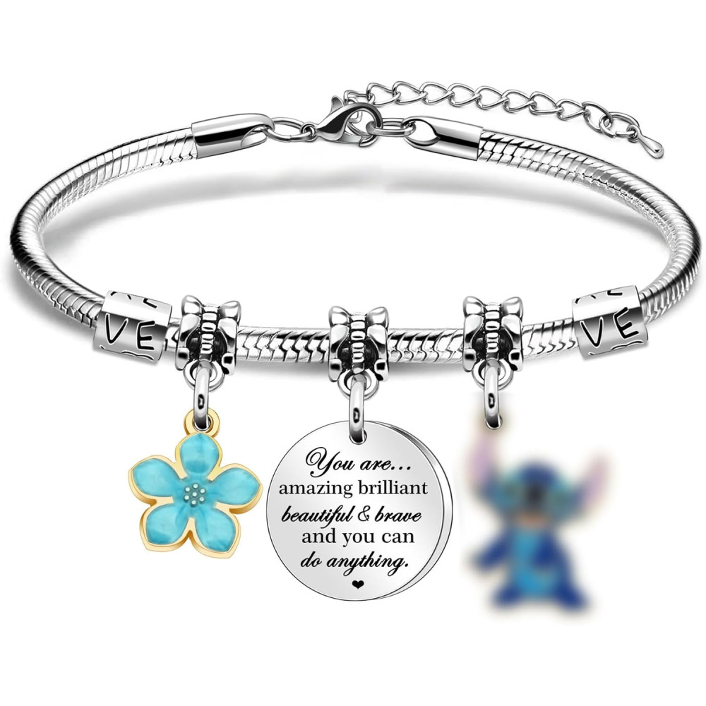 HEYEJET, Bracciale con ciondoli per donne e ragazze, con ciondolo con Stitch e ciondolo con scritta "You are amazing", adatto