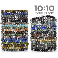 10:10 Bracciale con pietre naturali ossidiana da 6 mm, beads in acciaio inox, bracciale molto resistente prodotto in Italia