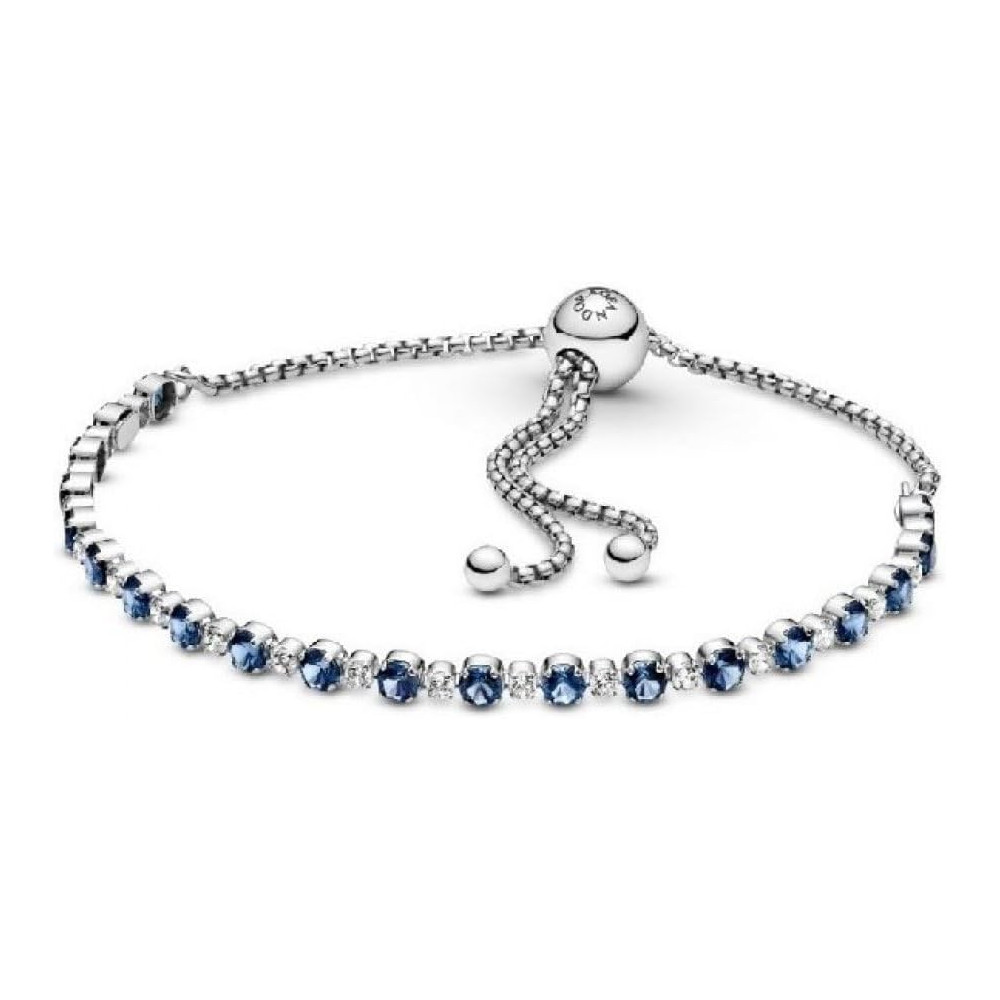 Pandora Timeless 599377C01 - Braccialetto regolabile in argento sterling con cristalli e zirconi,Blu e transparente, Metallo