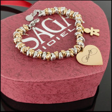 SAGA GIOIELLI® Bracciale Donna Infinito Amore Family Acciaio Ciondolo Bebè Regalo Gravidanza