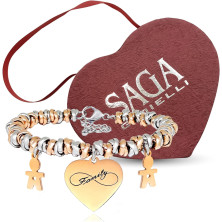 SAGA GIOIELLI® Bracciale Donna Infinito Amore Family Acciaio Ciondolo Bebè Regalo Gravidanza