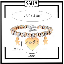 SAGA GIOIELLI® Bracciale Donna Infinito Amore Family Acciaio Ciondolo Bebè Regalo Gravidanza