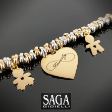 SAGA GIOIELLI® Bracciale Donna Infinito Amore Family Acciaio Ciondolo Bebè Regalo Gravidanza