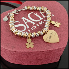 SAGA GIOIELLI® Bracciale Donna Infinito Amore Family Acciaio Ciondolo Bebè Regalo Gravidanza