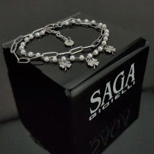 SAGA GIOIELLI® Bracciale Donna Perle Catena In Acciaio Albero Della Vita Quadrifoglio