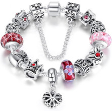 A TE® Bracciale Charms Fiore Vetro Catena Sicurezza Regalo 18cm/20cmJW-B110